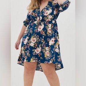 Mini Challis High-Low Shirt Dress With Pockets
